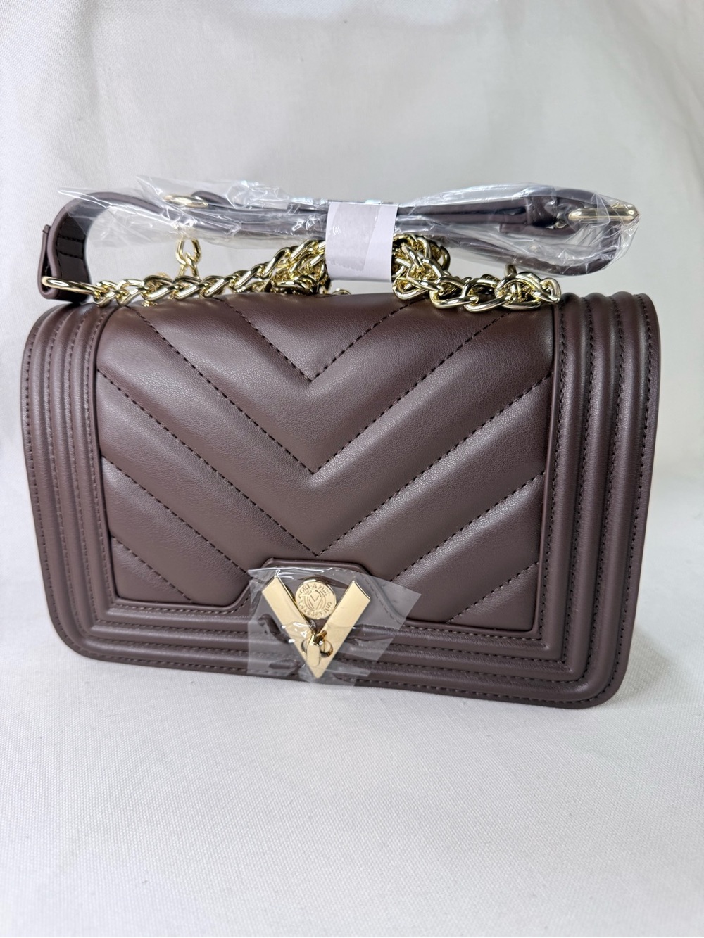 Valentino Orlandi Brown Quilted Chain Shoulder Bag - Gold Hardware